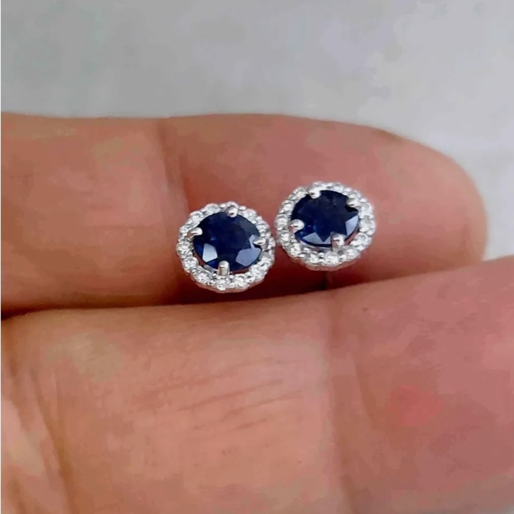 1.20 karat sapphire stud earrings with .28 karat diamond halo NEW